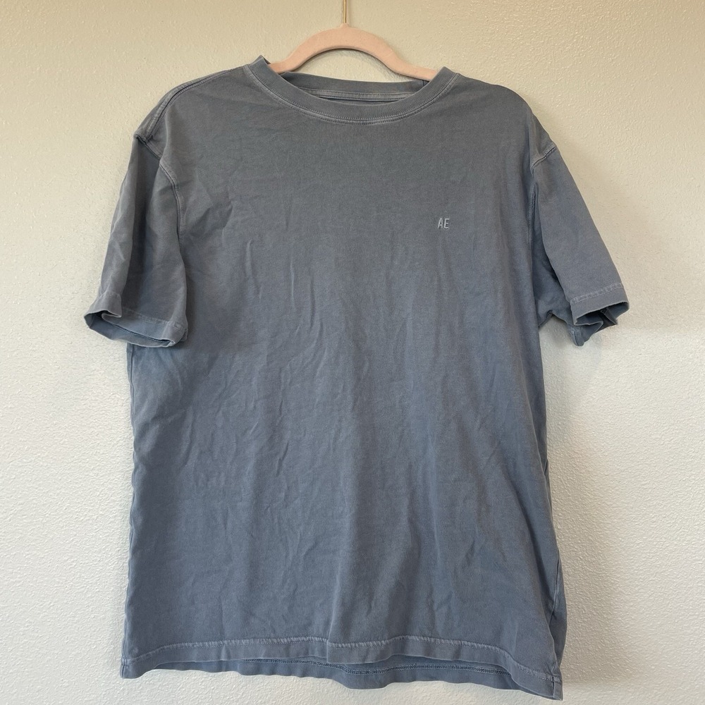 American Eagle Slate Blue Tee Shirt Embroiderd AE Mens Size Medium Standard FIt